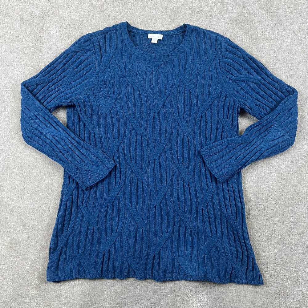 J. Jill Chenille Sweater Womens Medium Blue Cable Knit Textured Pullover Soft M